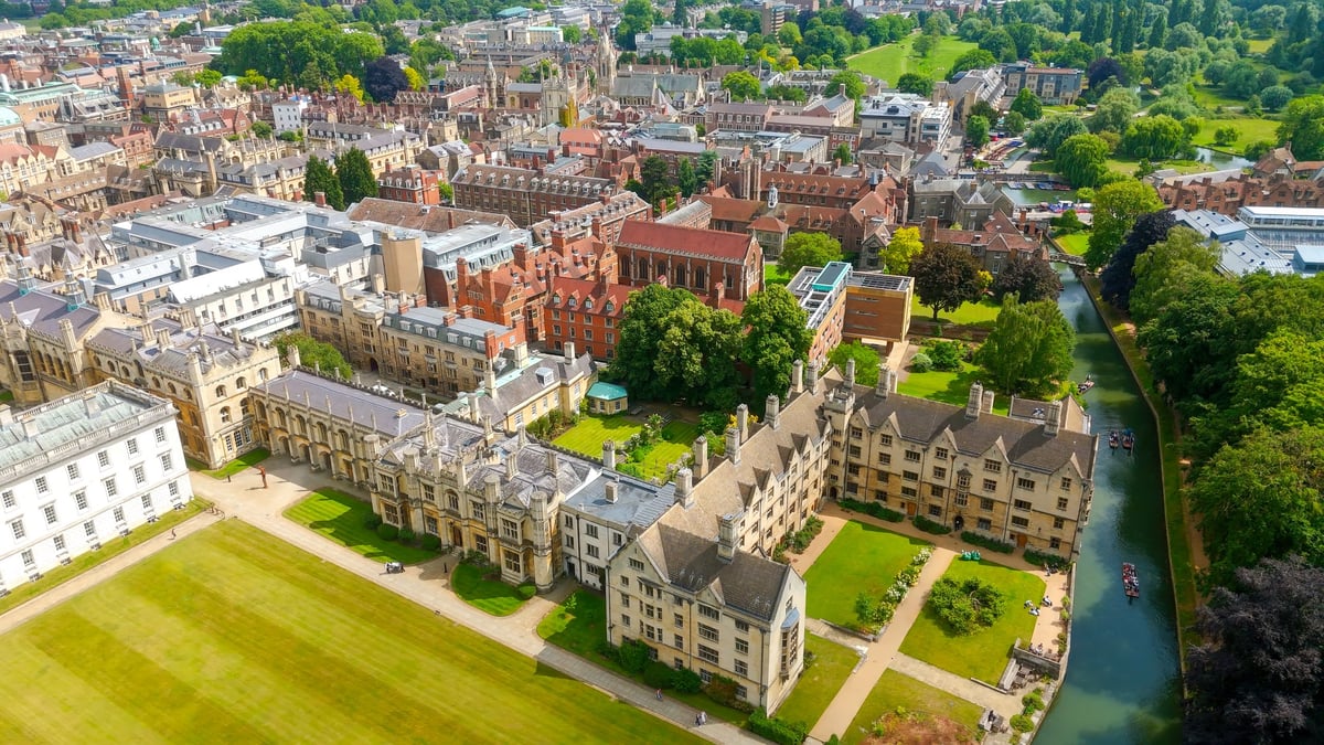 Aerial view showing campus radius rings at 1, 3, and 5 miles around a major university for housing analysis